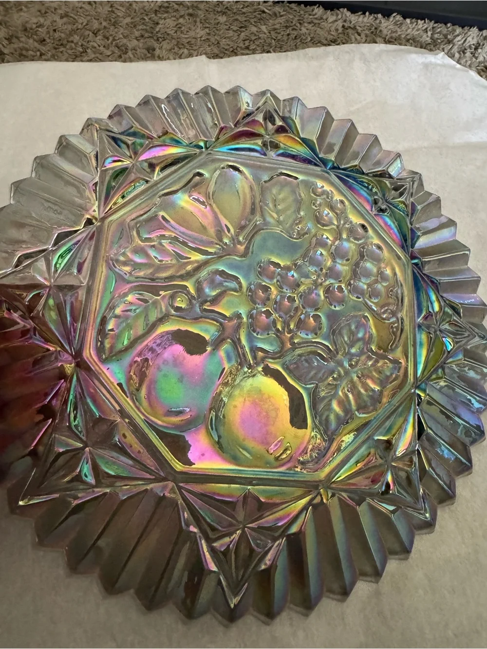 Vintage Carnival Glass Fruit Lattice Plate Bowl 12